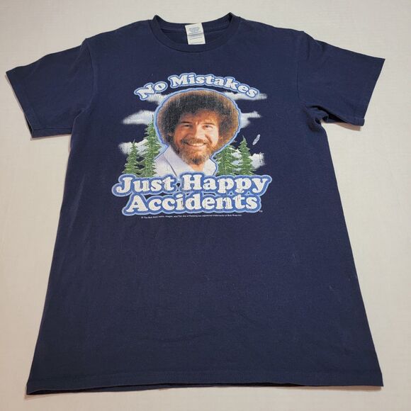 Bob Ross Graphic SS Tee "No Mistakes..." Dark Navy - Size Small - Picture 2 of 4
